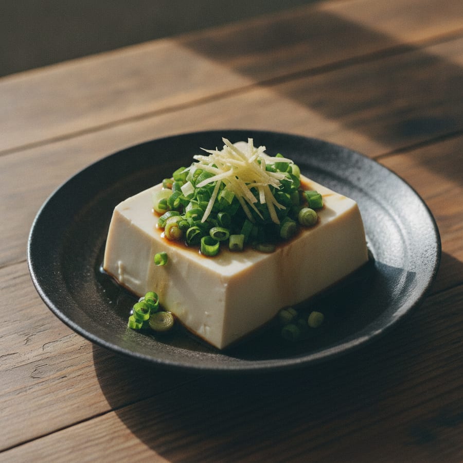 宮城屋ミニ絹ごし豆腐で、3分のねぎ生姜がけ豆腐