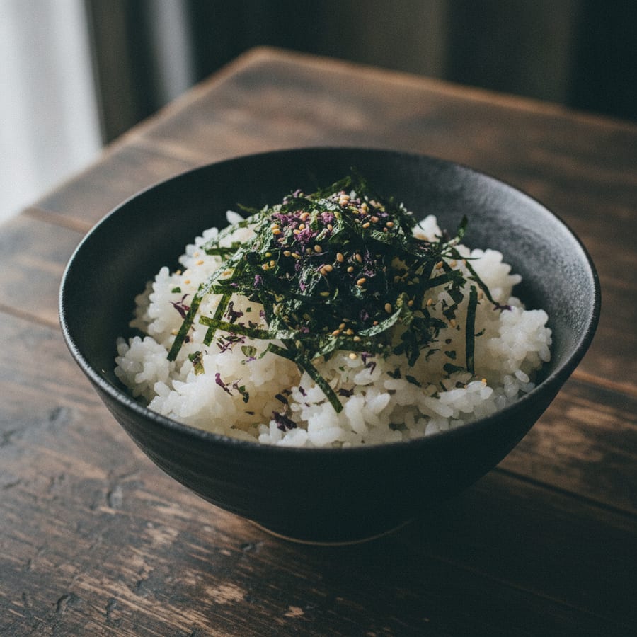 根昆布入りしそわかめふりかけで、3分のふりかけご飯