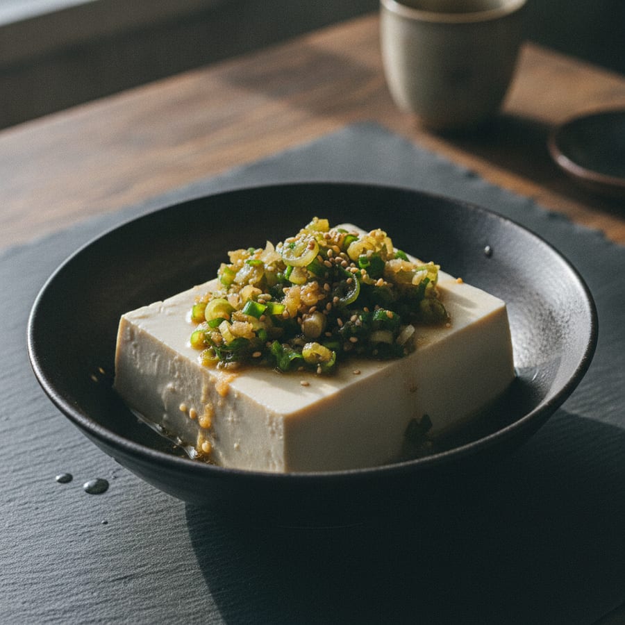 絹ごし豆腐で、3分の豆腐のねぎ塩だれ