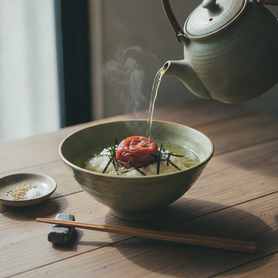 有機煎茶で、5分の緑茶漬け