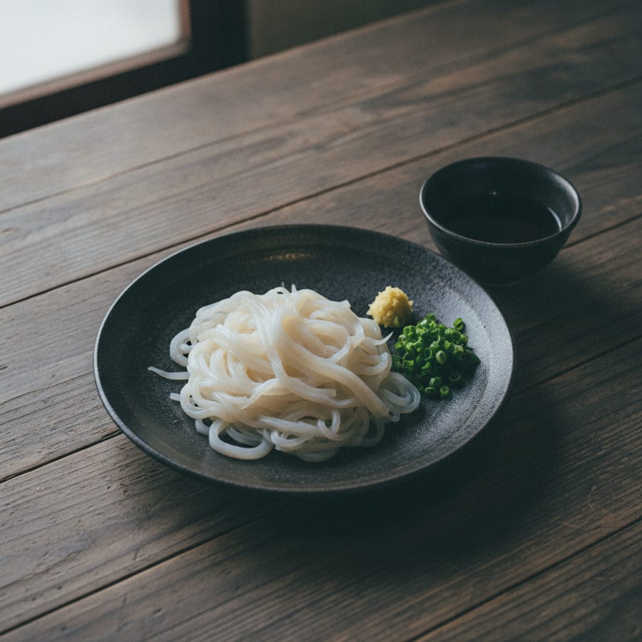 するめいか糸造りで、3分のいかそうめん