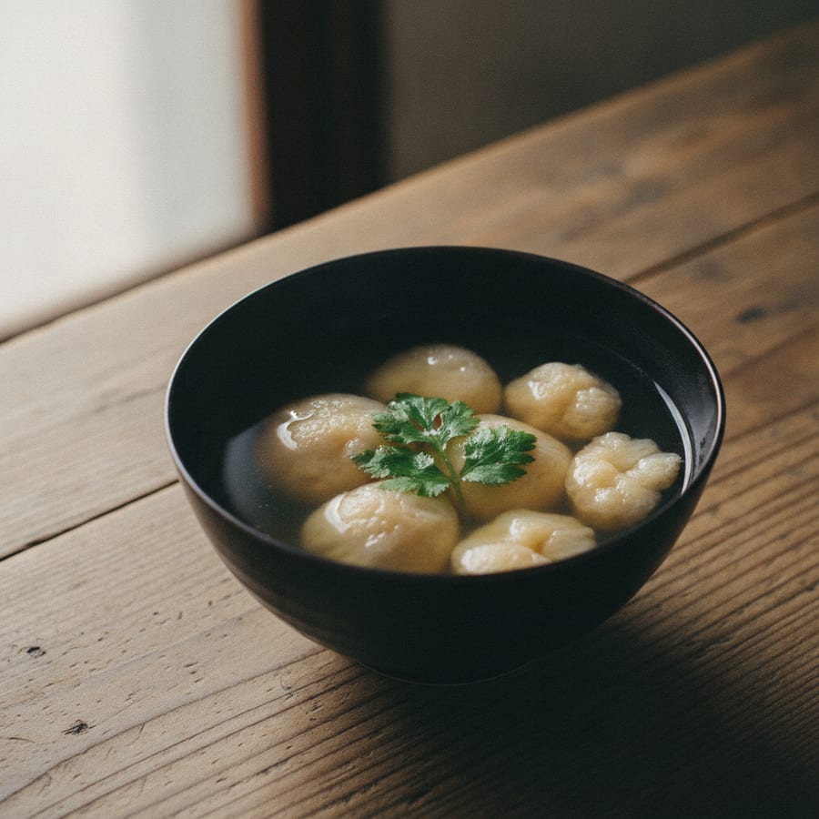 おつゆ麩で、5分のすまし汁