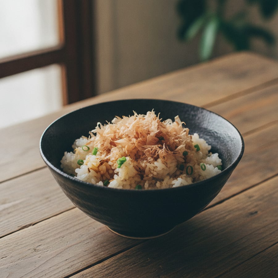 タイコウ本枯節かつお節の粉で、3分のふりかけご飯