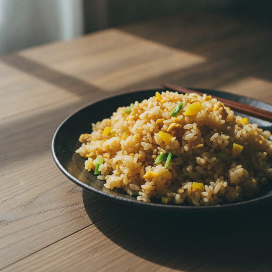 薩摩たくあん(玄米黒酢漬け)で、3分のたくあん炒飯