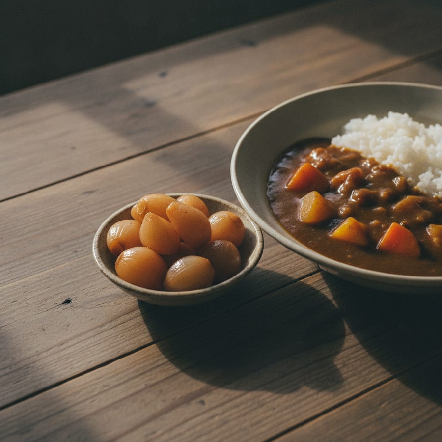 砂丘らっきょう「甘酢漬」で、3分のらっきょう添え