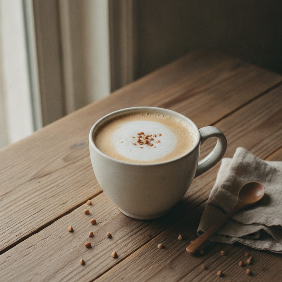韃靼そば茶で、3分のそば茶ラテ