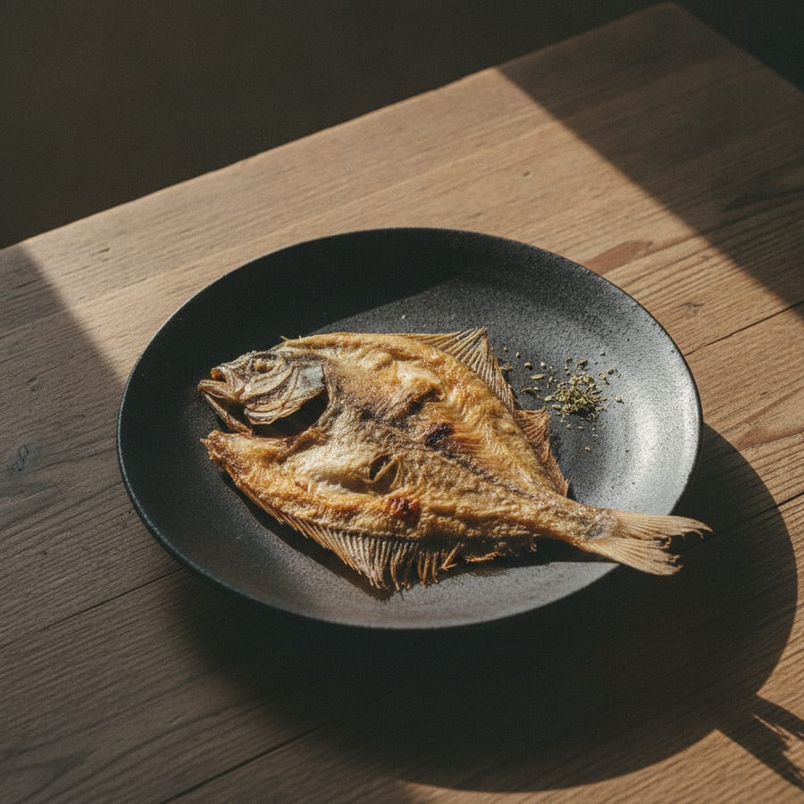 まえた「本柳がれい干物」で、10分のかれい干物焼き