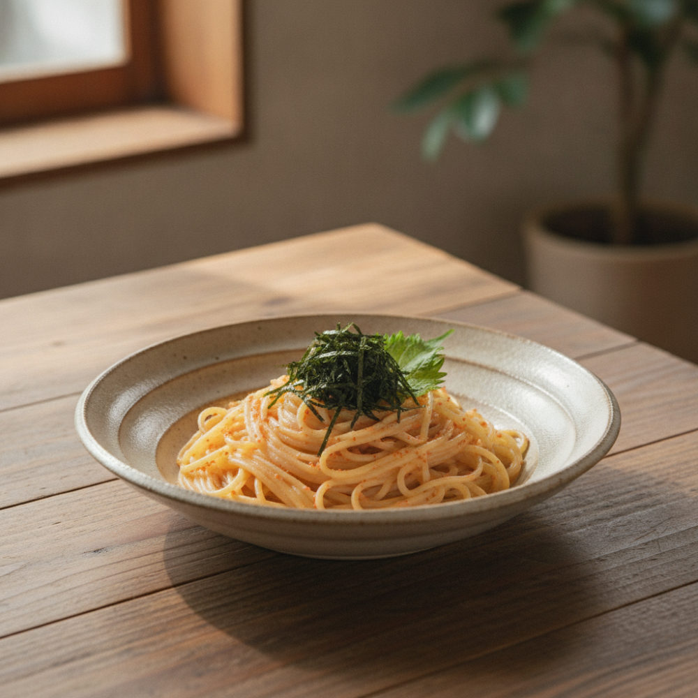 明太子で、5分の明太パスタ