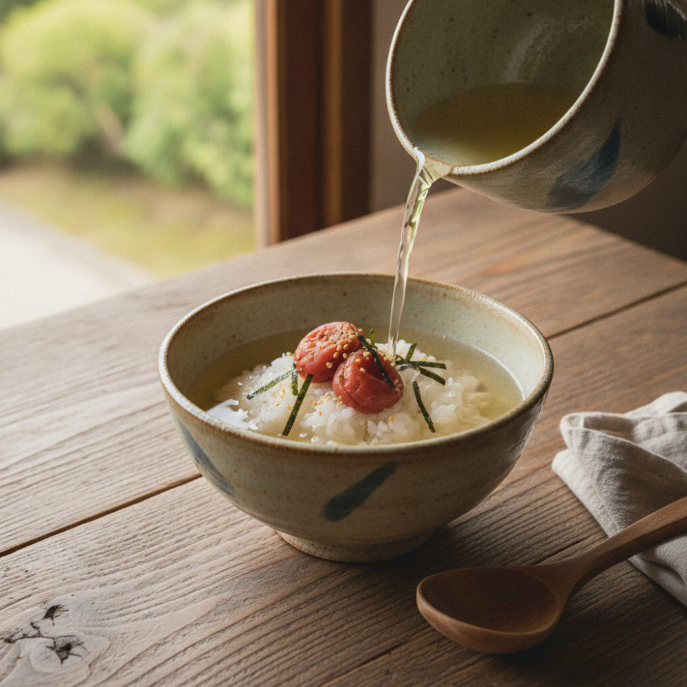 昆布茶で、3分の昆布茶漬け