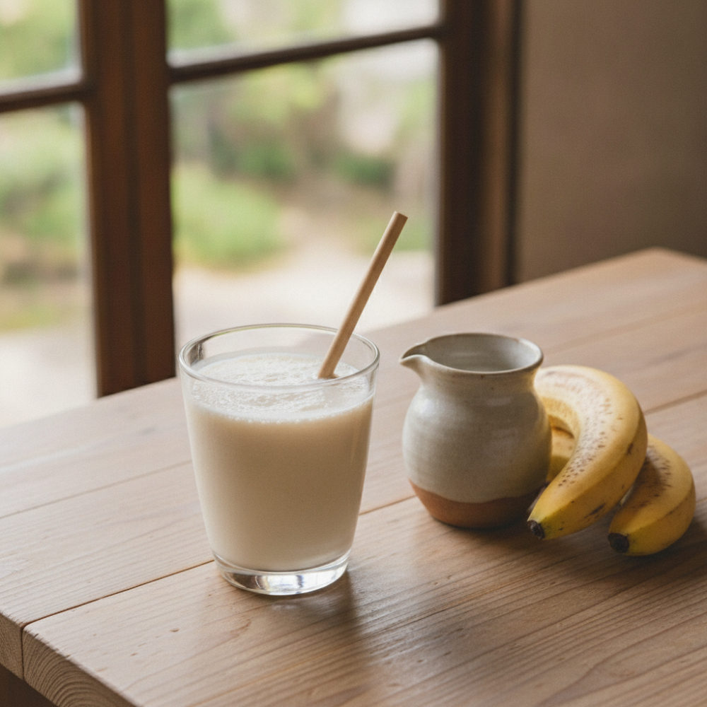 豆乳で、3分の豆乳バナナジュース