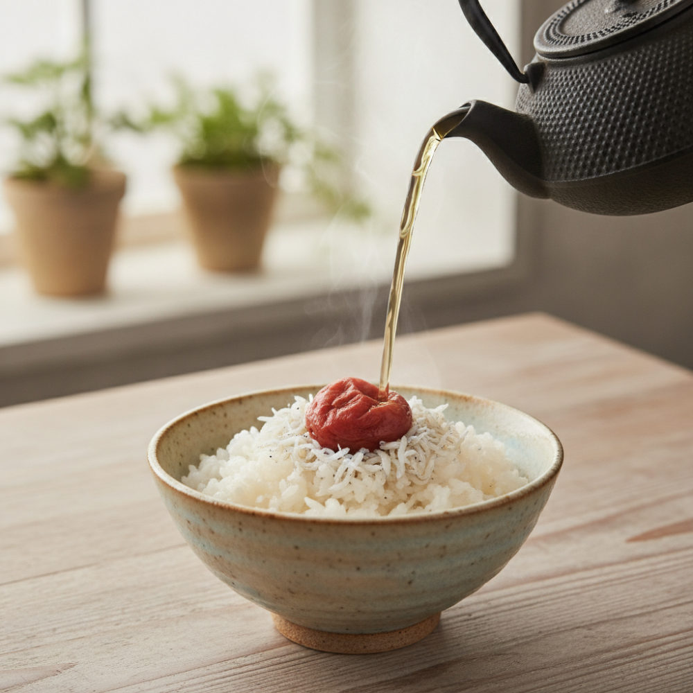 梅干しで、3分の梅しらす茶漬け