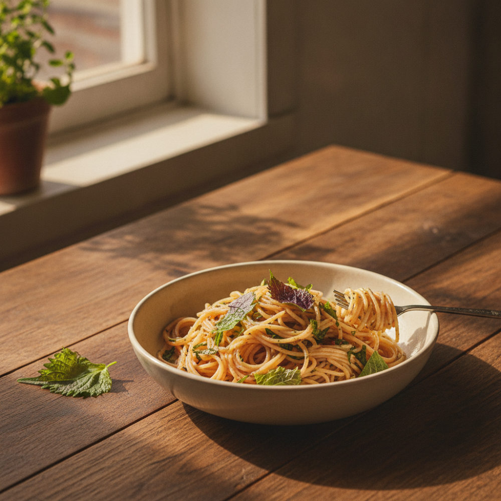 練り梅で、5分の梅しそパスタ