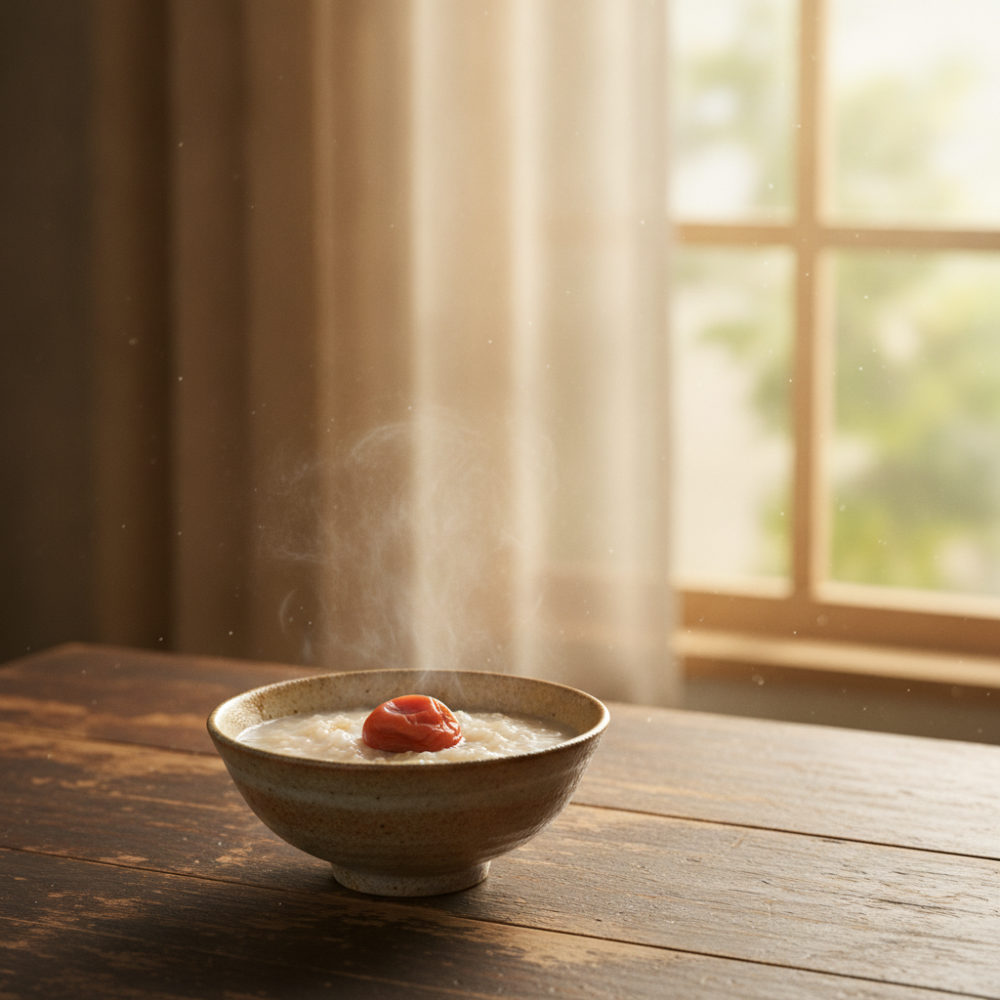 梅干しで、10分のお粥