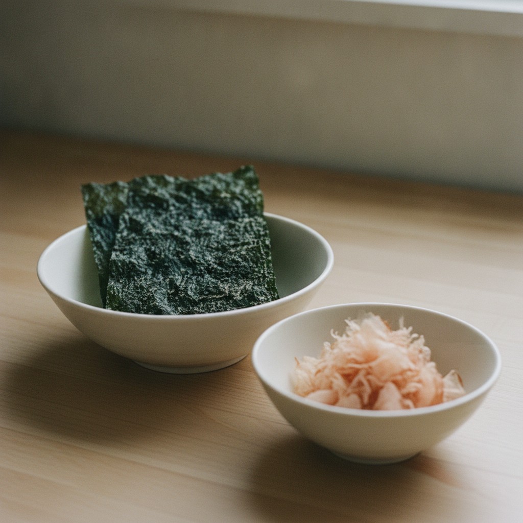 昆布とかつお節を器に入れた様子