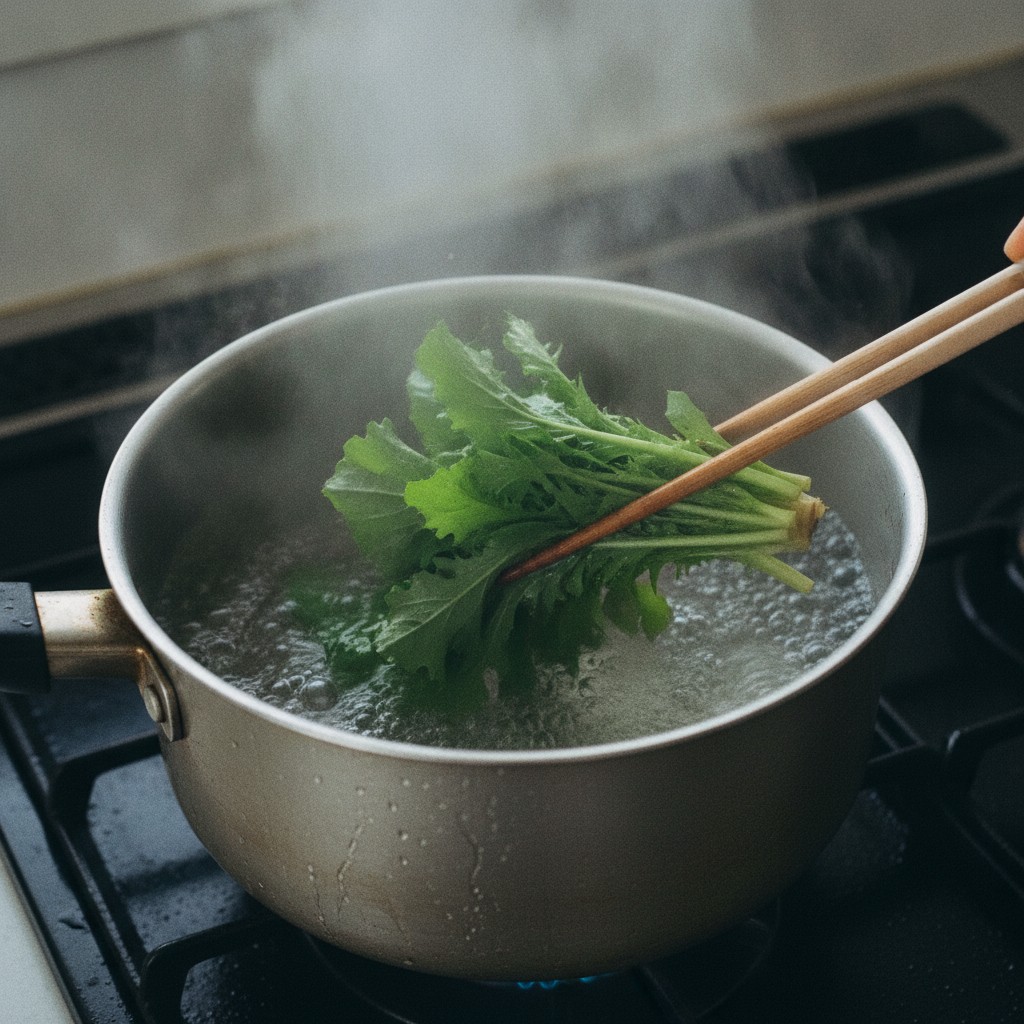 熱湯でさっと茹でるわさび菜