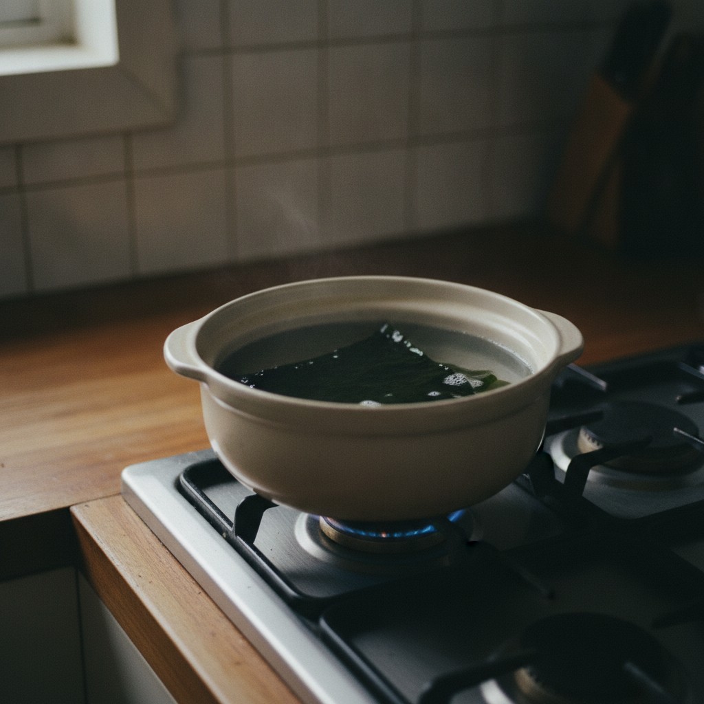 昆布を弱火で煮出している様子