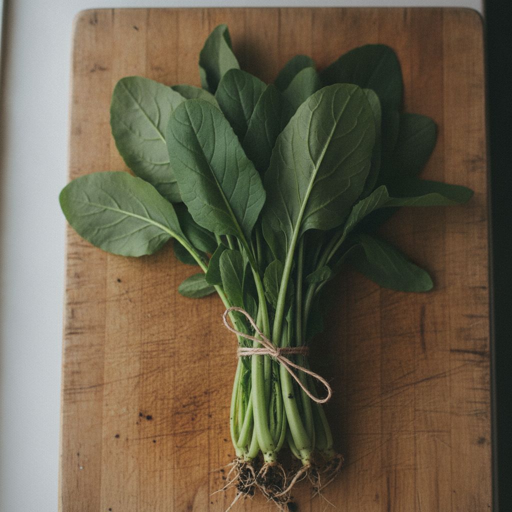 根元に土がついた小松菜の束