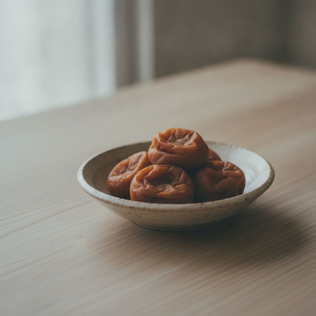 小皿に盛った梅干し