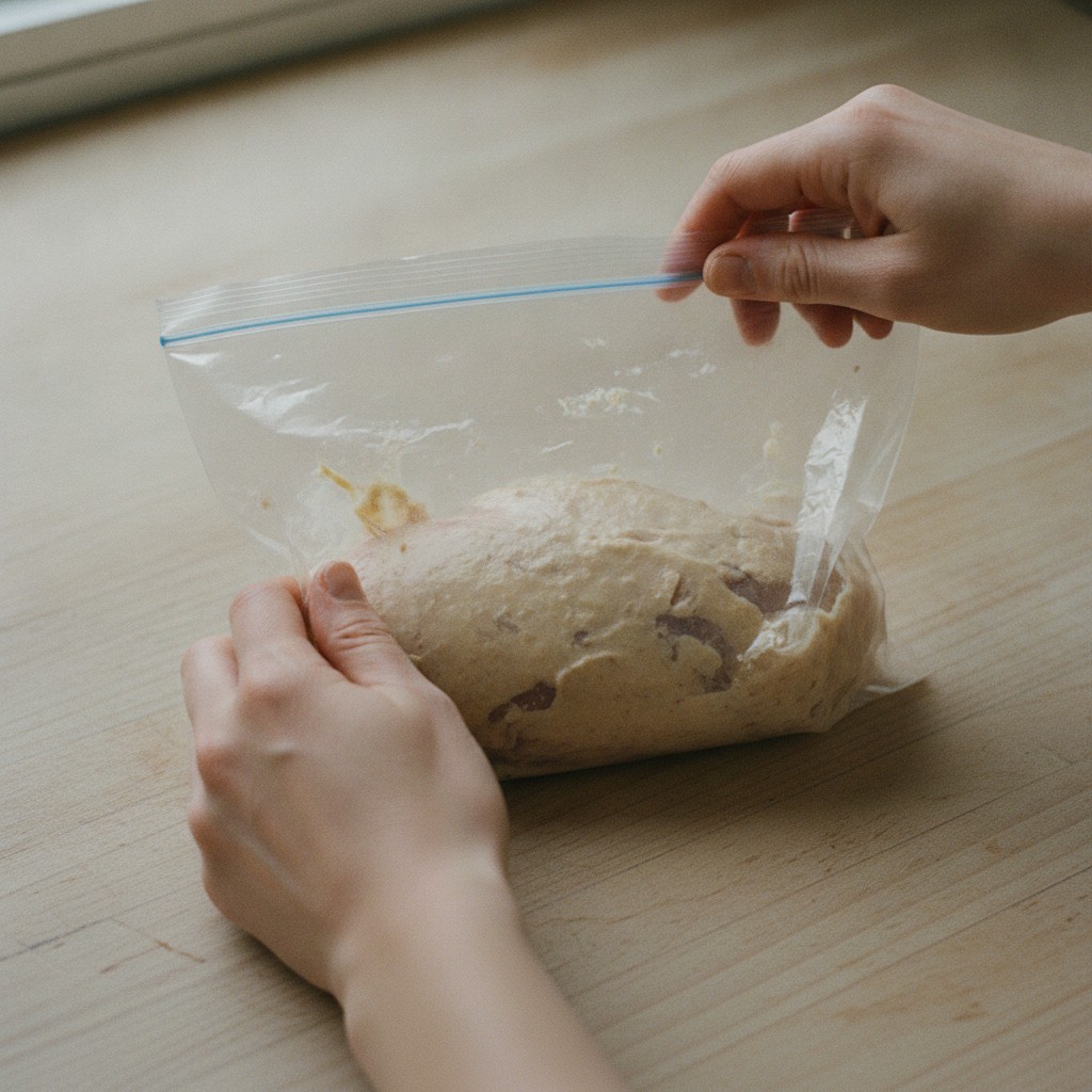 しょうゆ麹に漬け込んだ鶏肉を袋に入れる様子