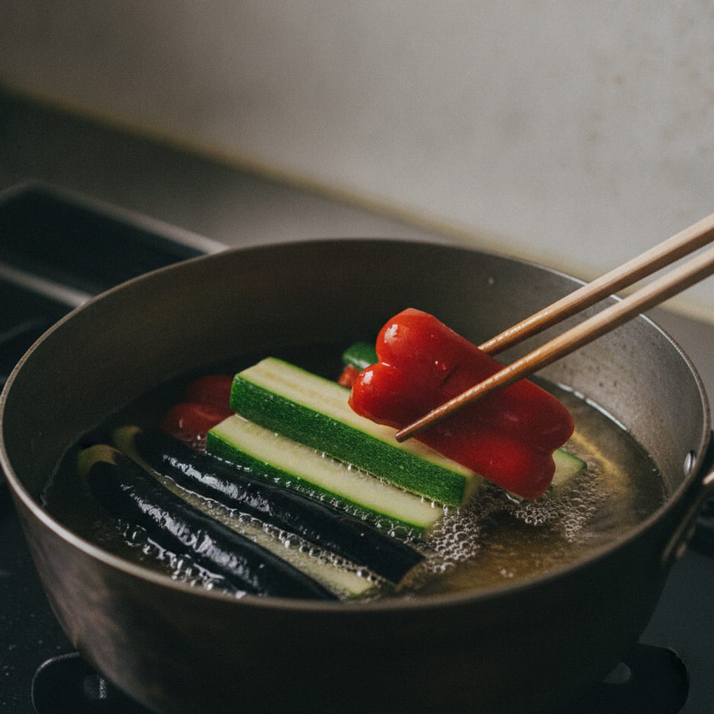 油通しされている夏野菜