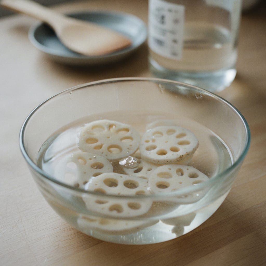 酢水にさらされているれんこん