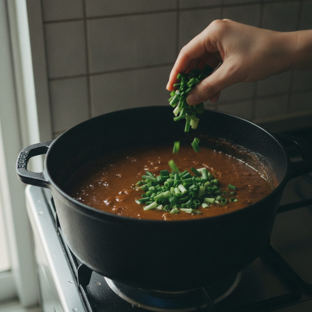 カレーにニラを加える様子