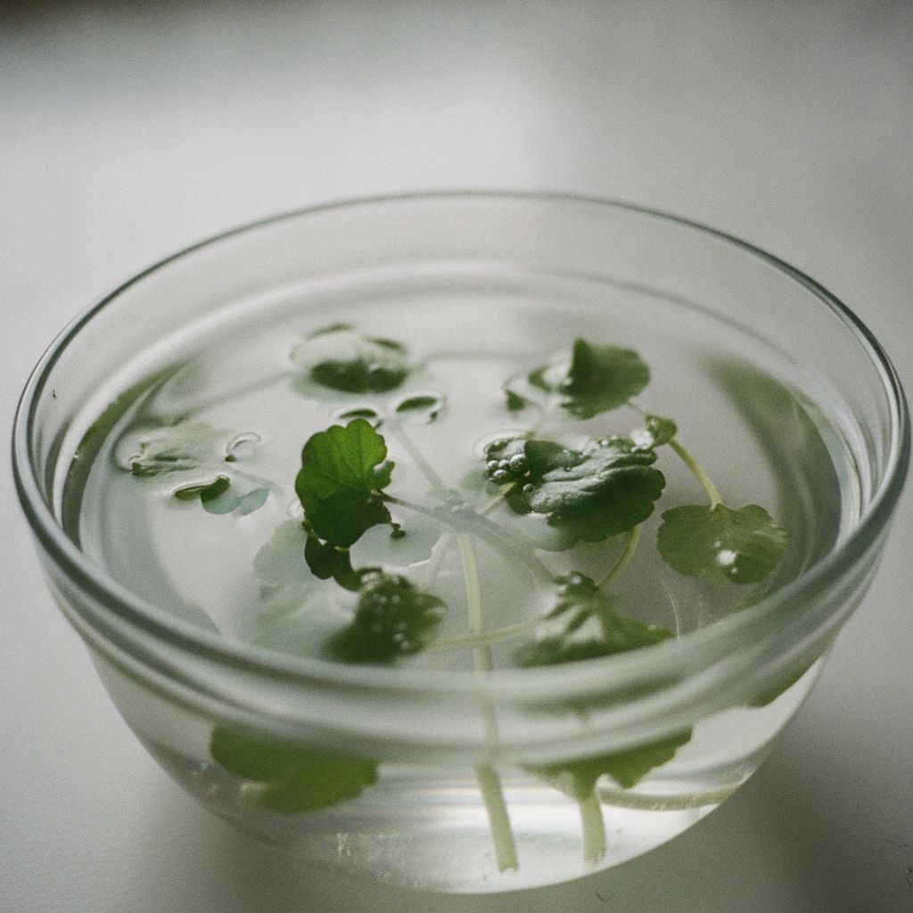 クレソンを冷水にさらす様子