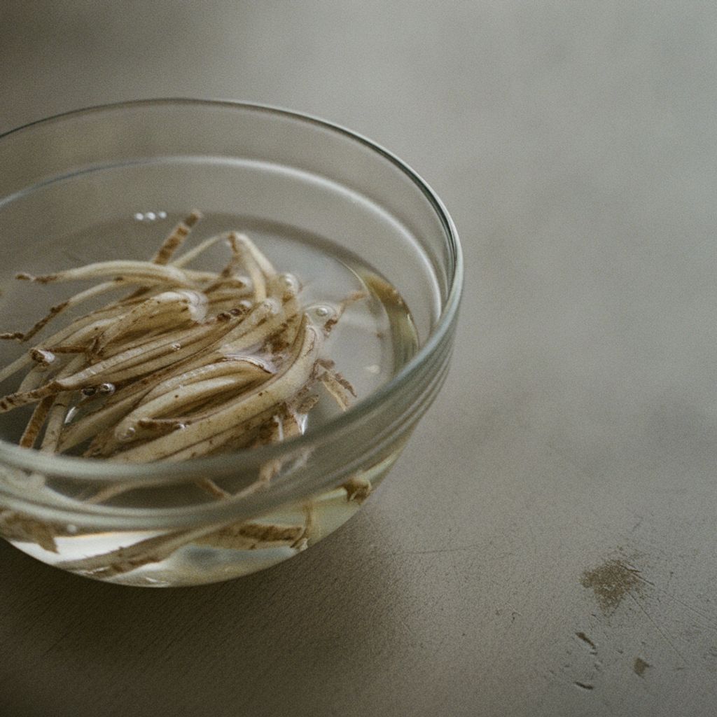 ごぼうを酢水にさらす様子