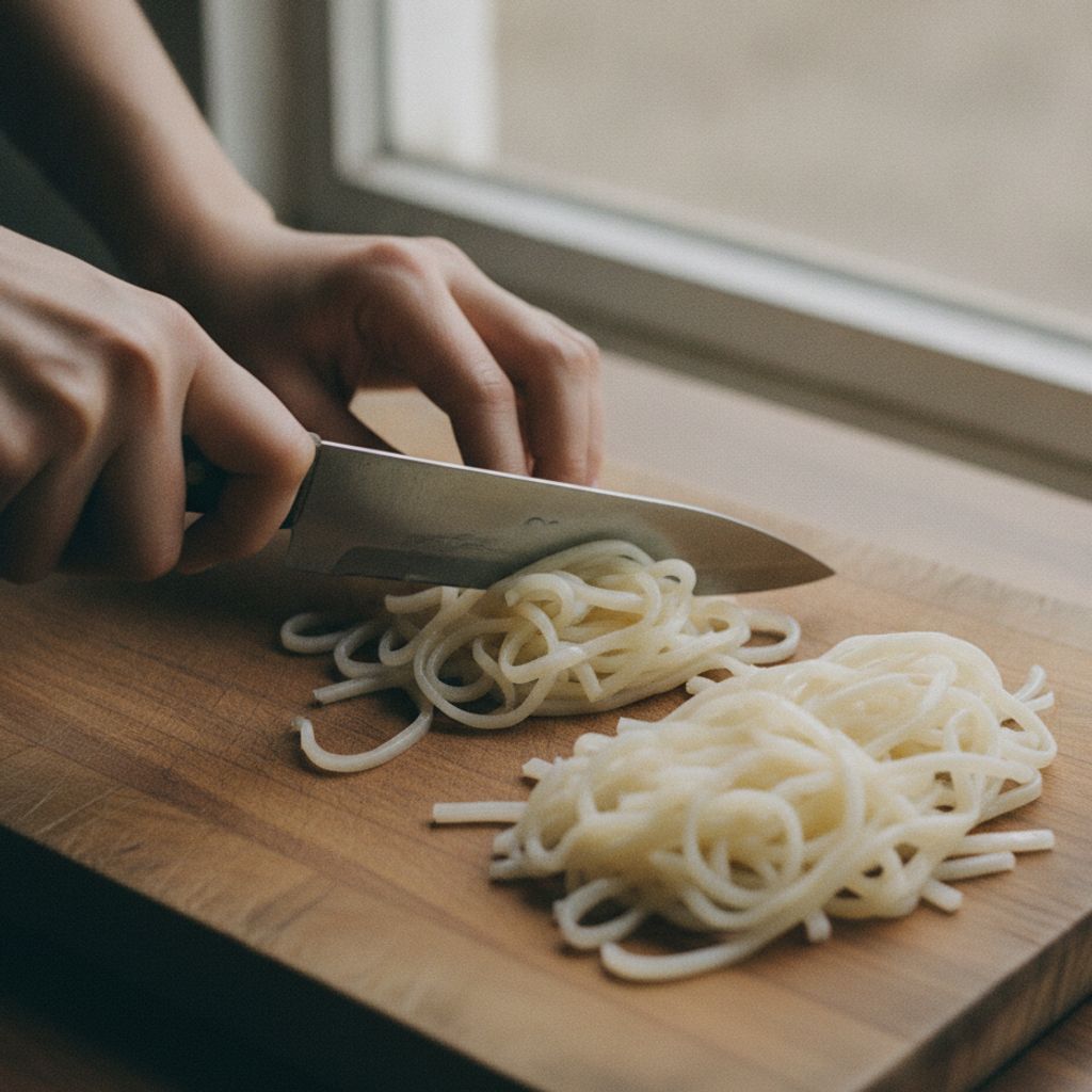 しらたきを食べやすい長さに切る様子