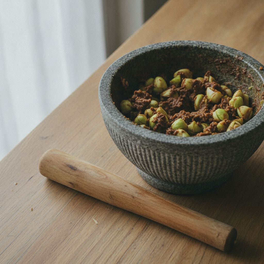 すり鉢に入ったふきのとうと味噌