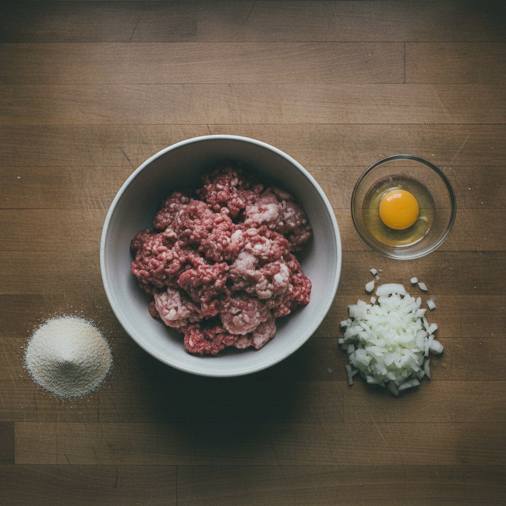 メンチカツ用に用意した合いびき肉と材料