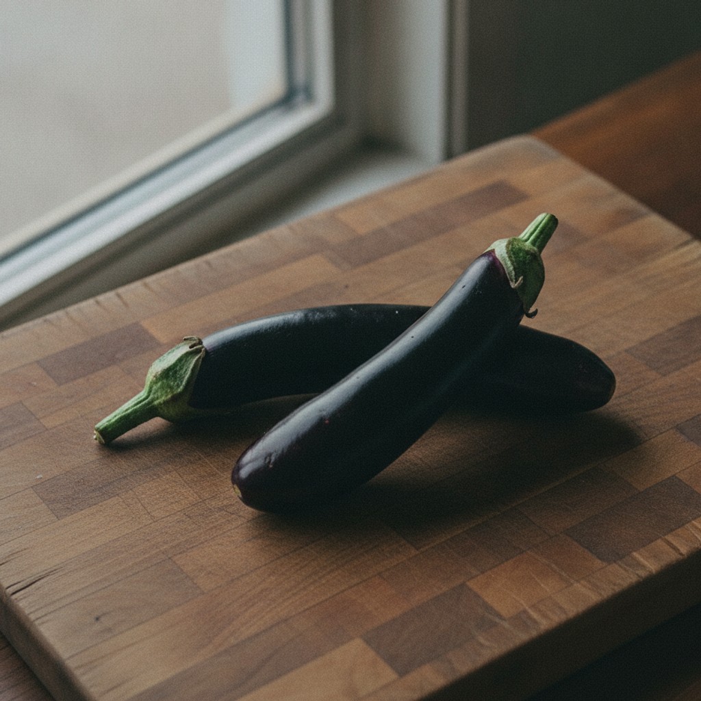 つやのある紫色の新鮮ななす