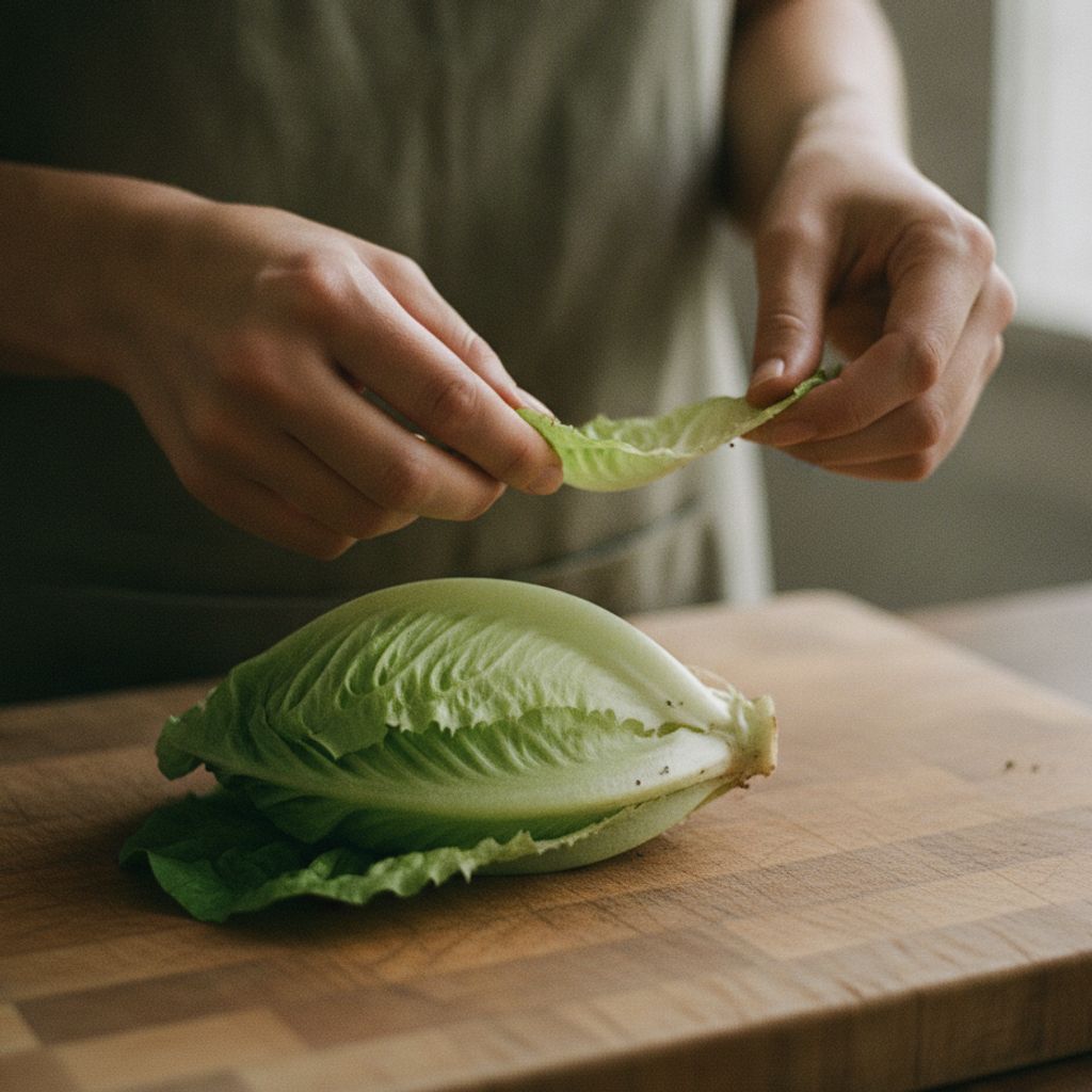 サラダ菜の葉をはがす下ごしらえ