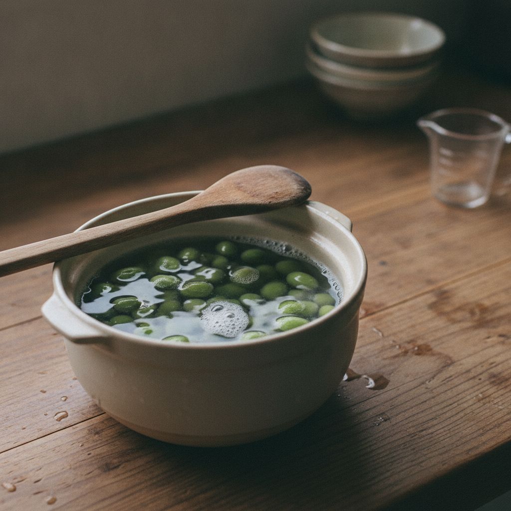 青大豆を茹でる様子