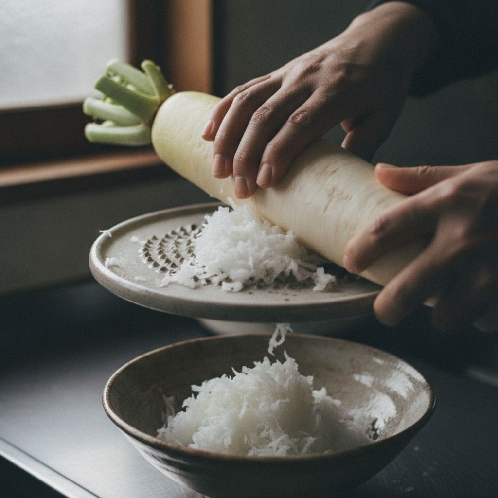 大根をおろし金でおろす様子