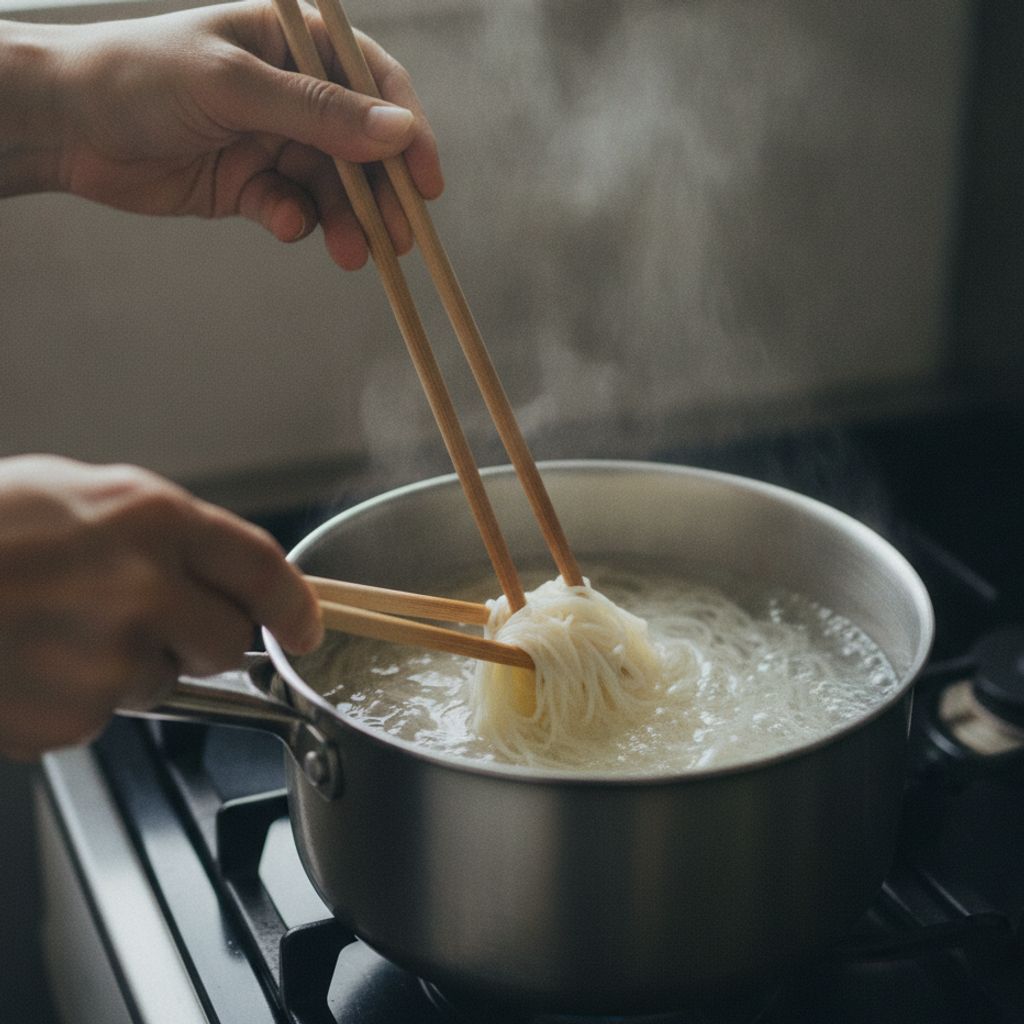そうめんを鍋で茹でる下ごしらえ