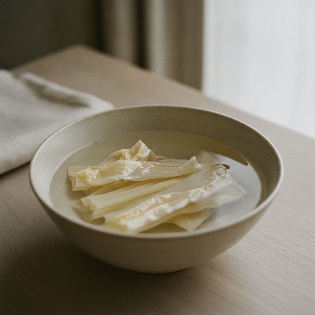 乾燥湯葉をぬるま湯で戻す