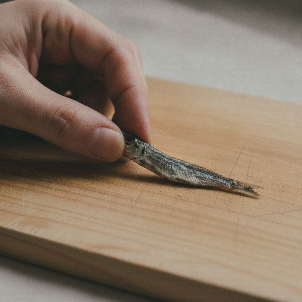 煮干しの頭を取る