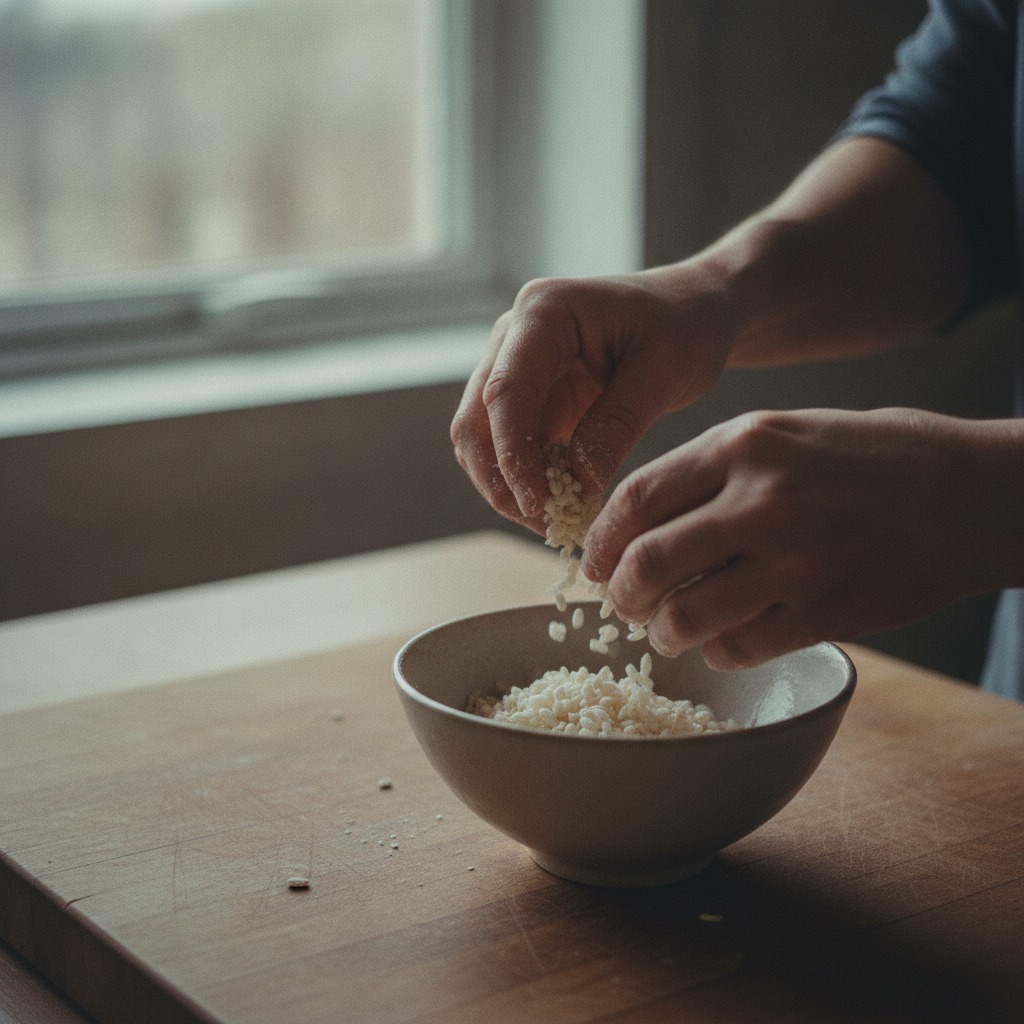 米麹を手でほぐす様子