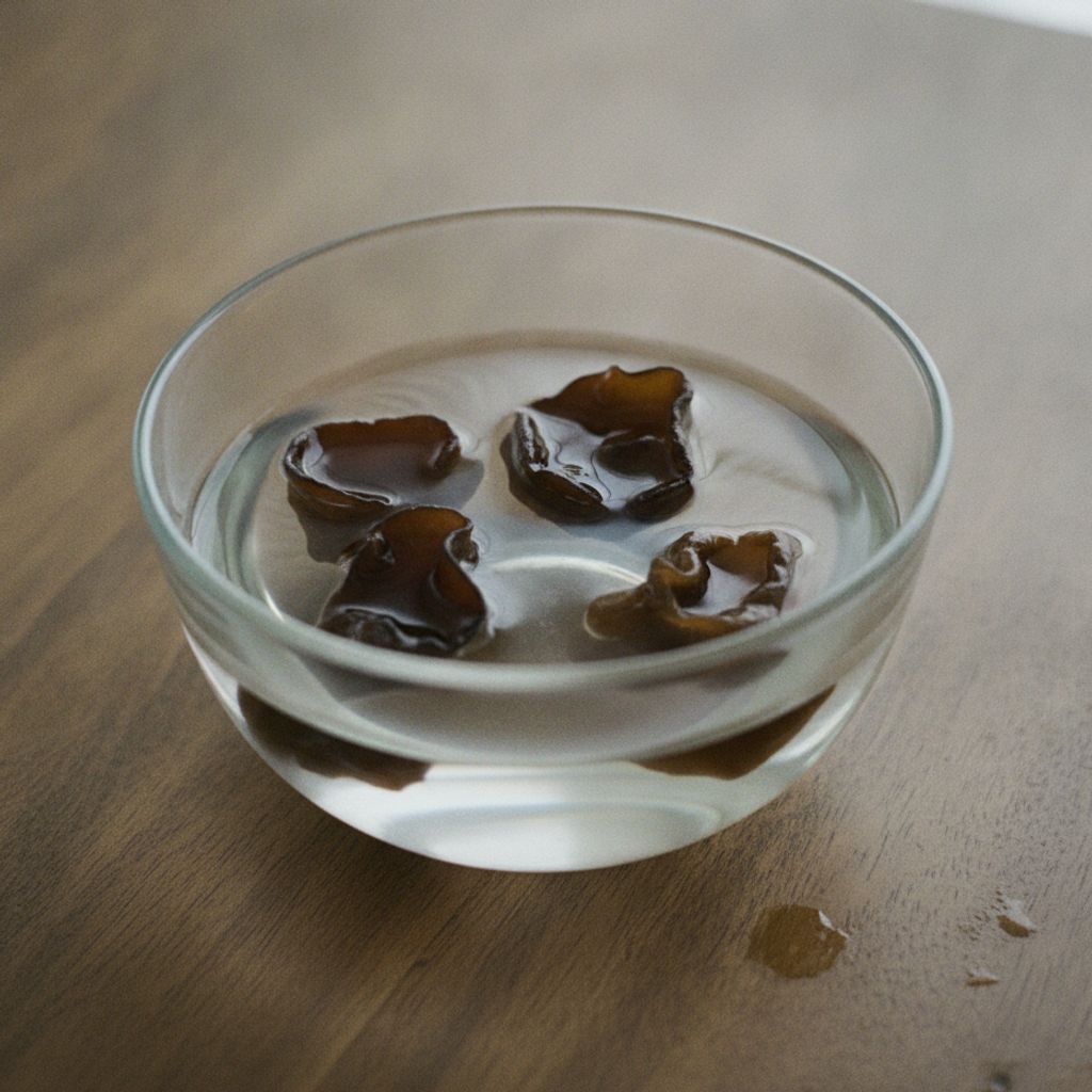 きくらげを水で戻す様子