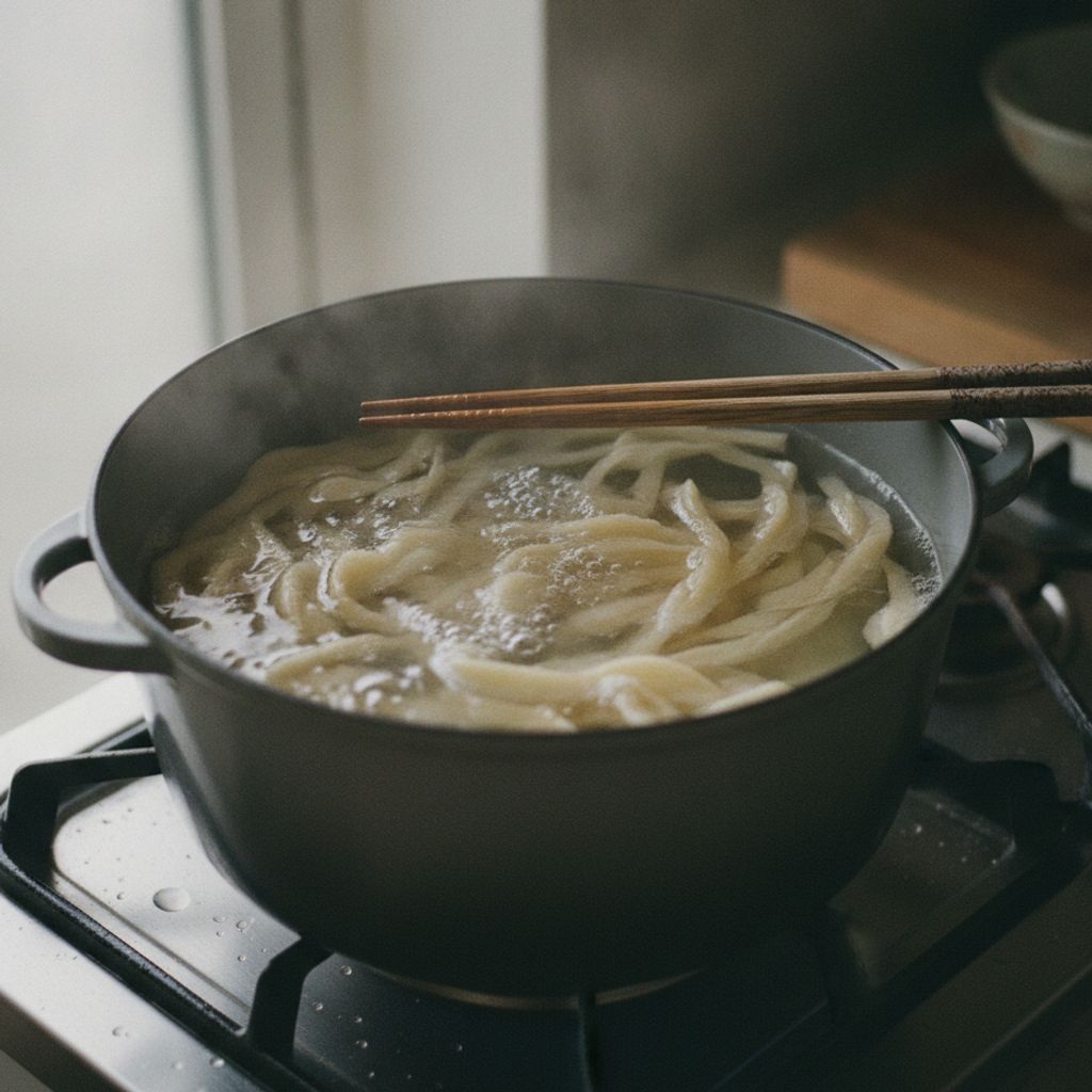 鍋でかんぴょうを下ゆでする様子