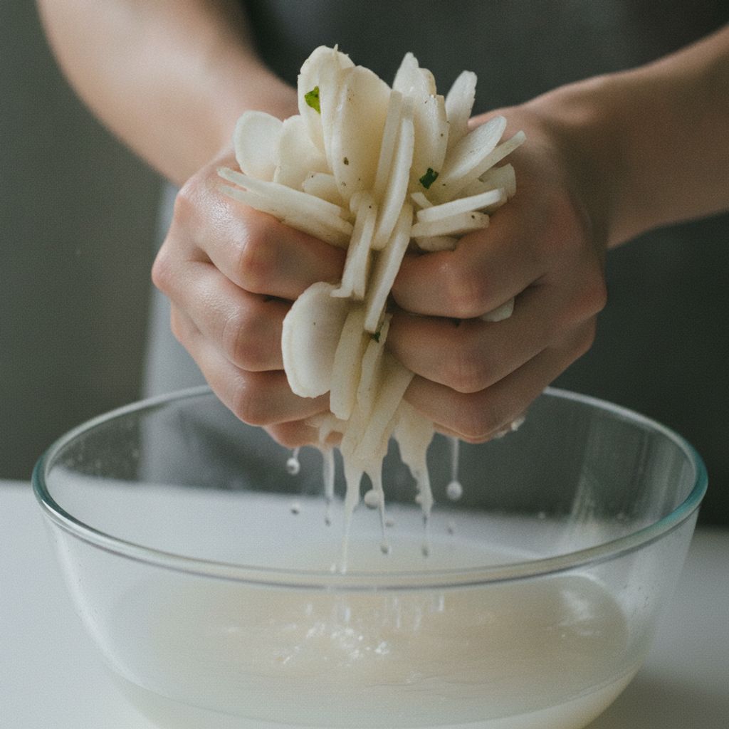 かぶの水気を絞る下ごしらえ