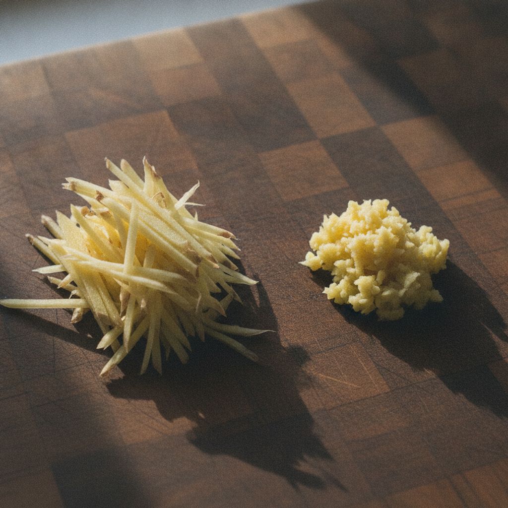 千切りとみじん切りにしたしょうが