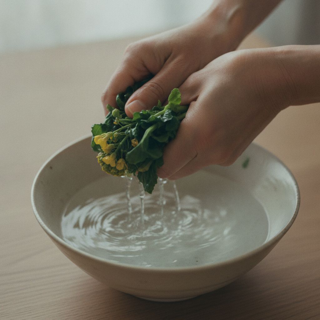 冷水にとって水気を絞る菜花