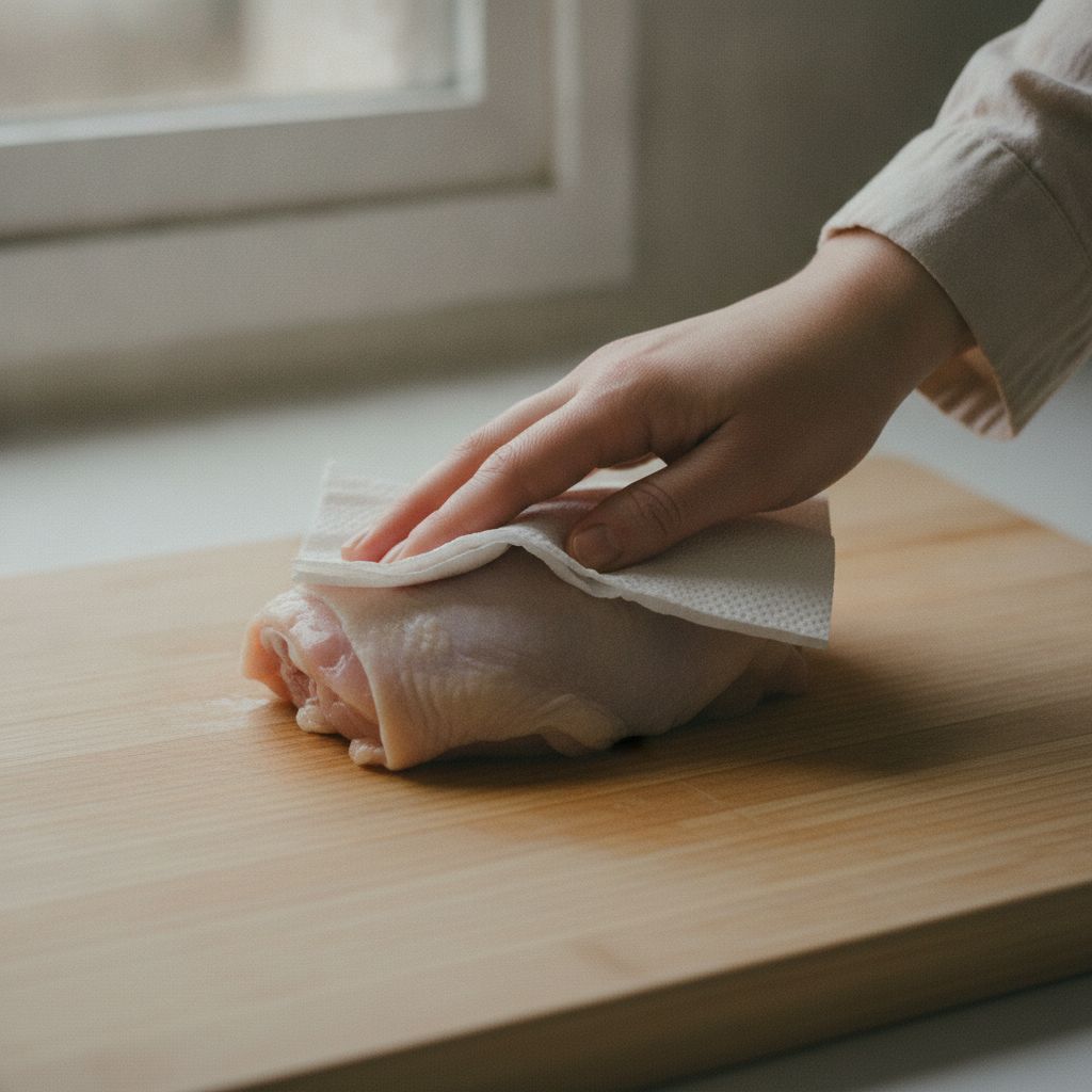 鶏もも肉の水分を拭き取る