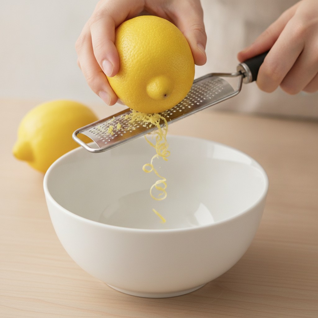 レモンの皮をすりおろす下ごしらえ