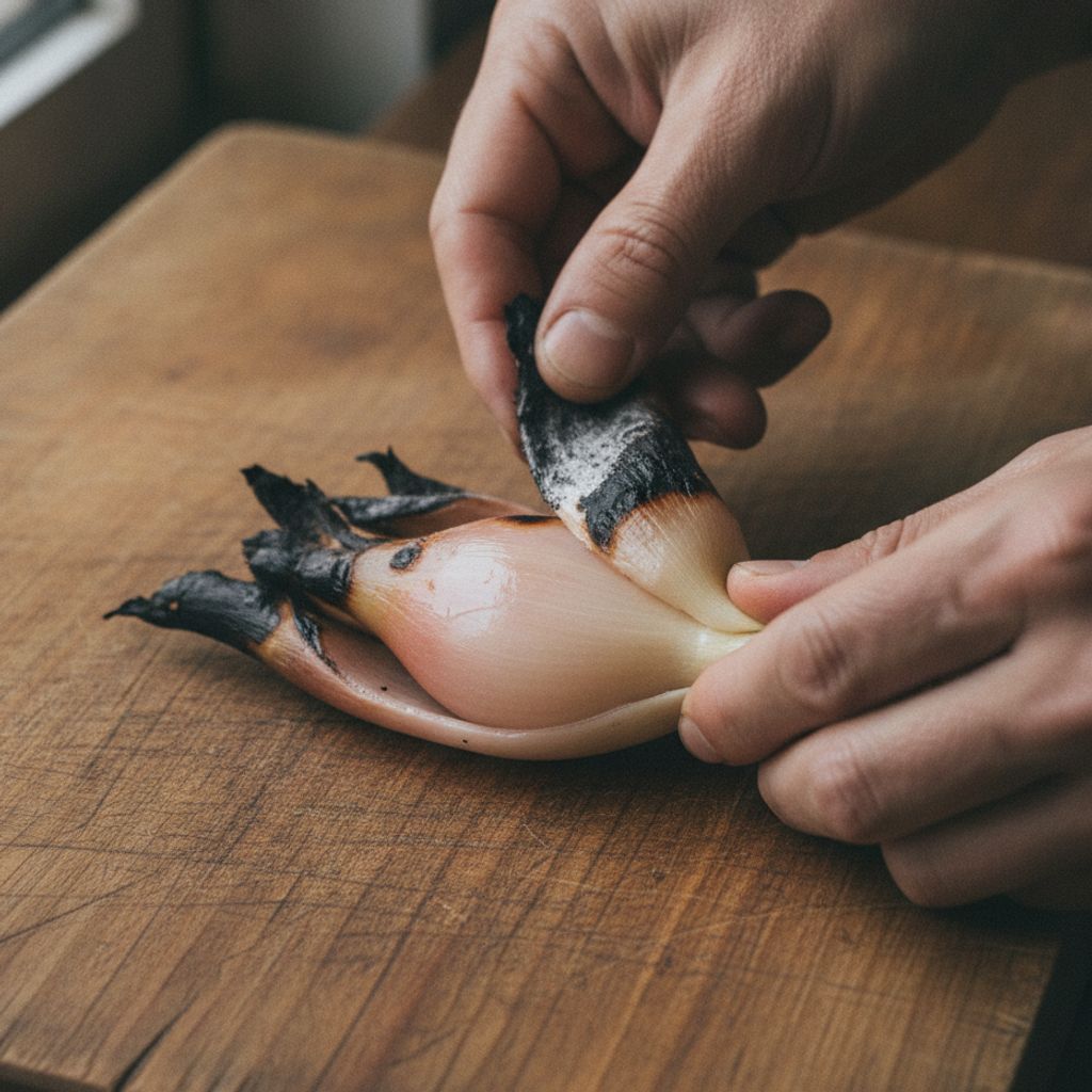 焼きみょうがの皮をむく下ごしらえ