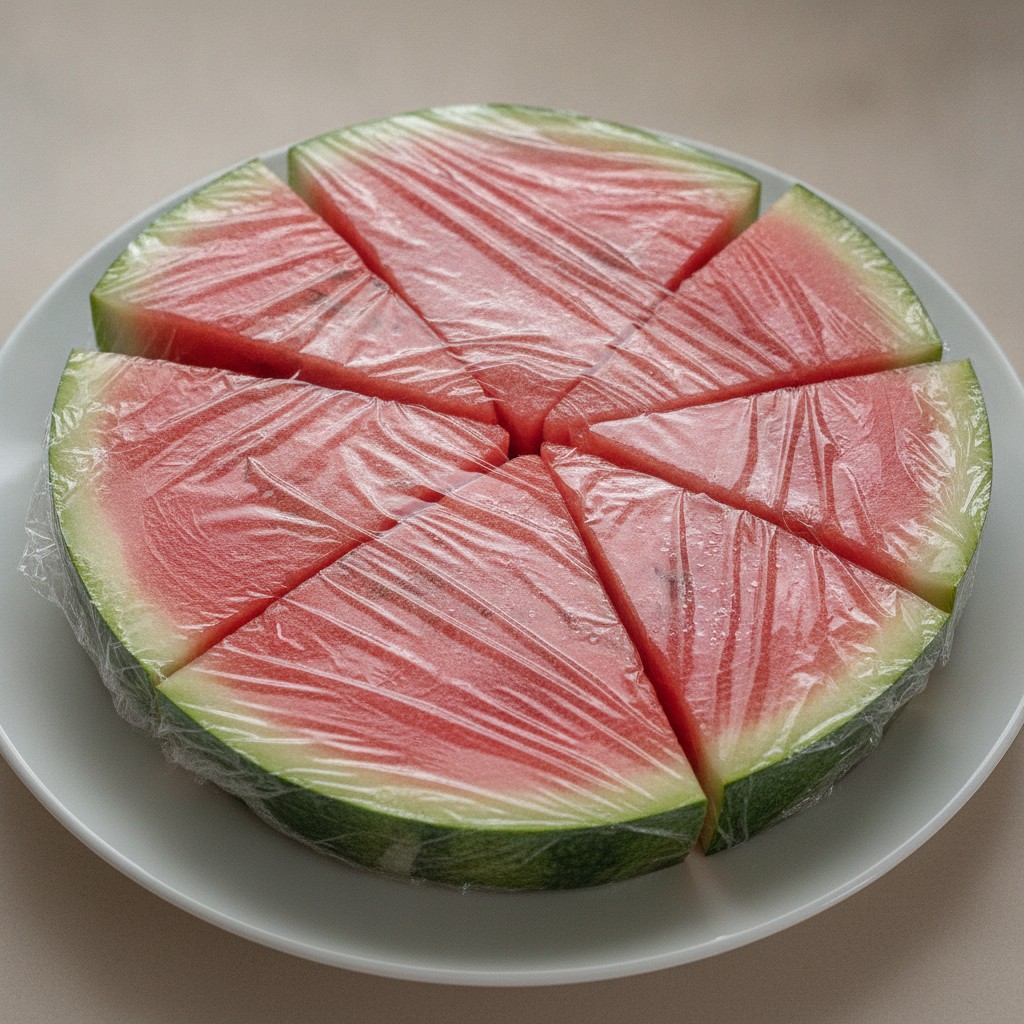 ラップで包んだすいか