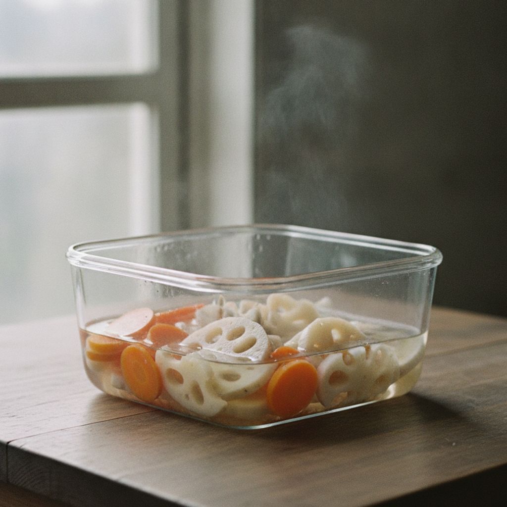 野菜を甘酢に浸ける様子