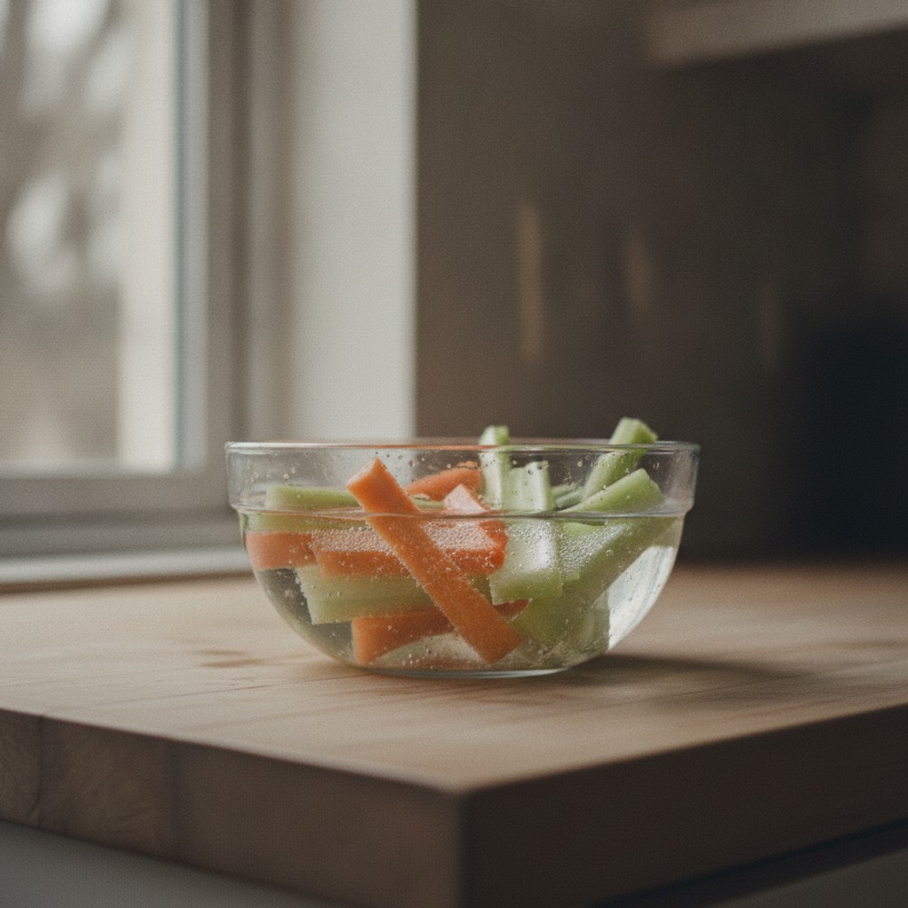 冷水にさらされる野菜スティック